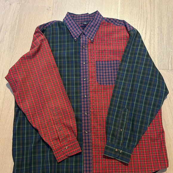 Brooks Brothers 346 Mismatched Plaid Button Down Long Sleeve Shirt Size XXL - Picture 1 of 3